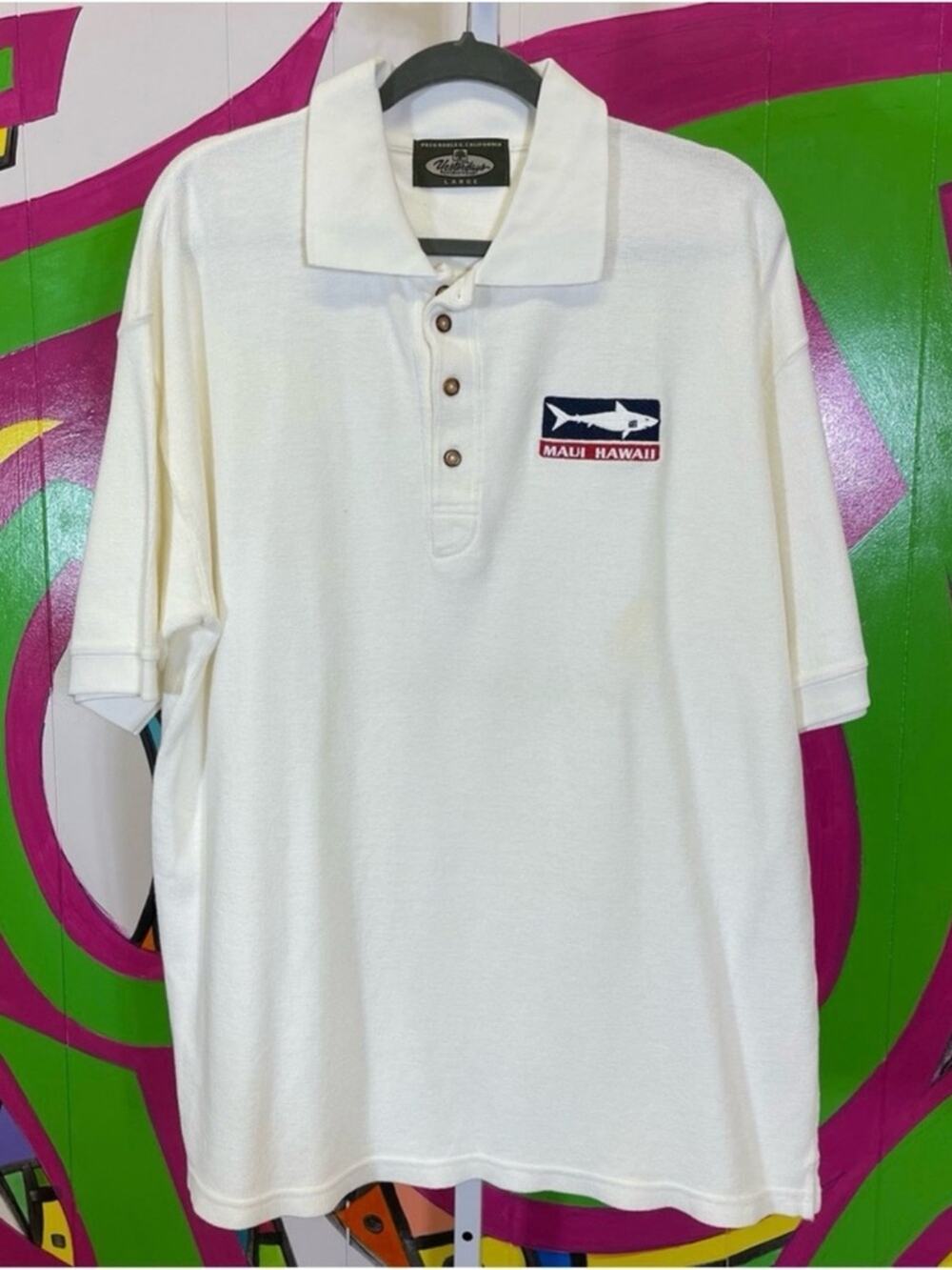 Yesterday's Sportswear, Maui Hawaii Waffle Knit Polo Shirt. Size Large.